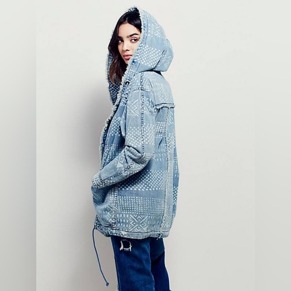 Free People Jackets & Blazers - Free People Bleached Chambray Denim Hooded Jacket